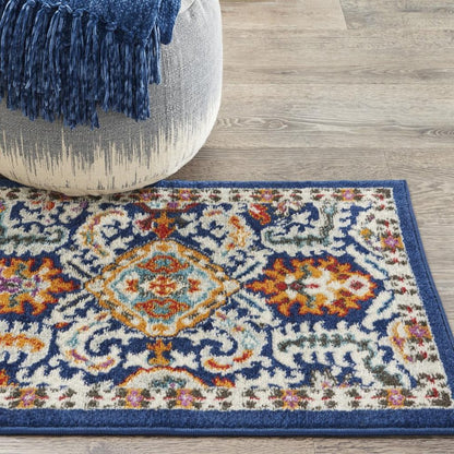 2' X 3' Blue And Ivory Oriental Area Rug