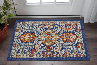 4' X 6' Blue And Ivory Oriental Area Rug