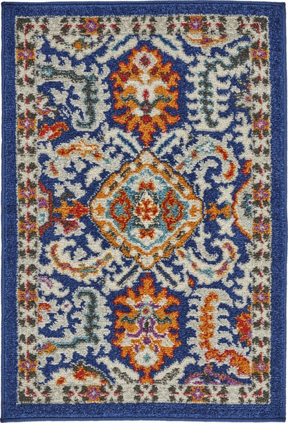 4' X 6' Blue And Ivory Oriental Area Rug