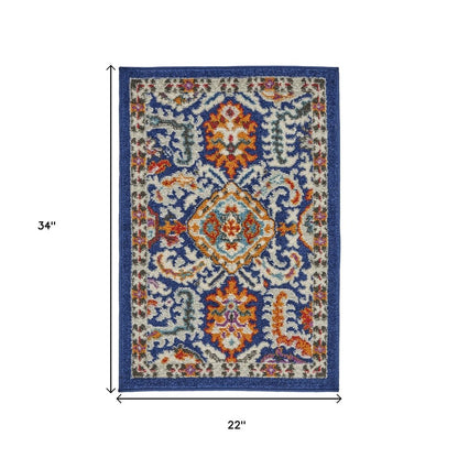 4' X 6' Blue And Ivory Oriental Area Rug