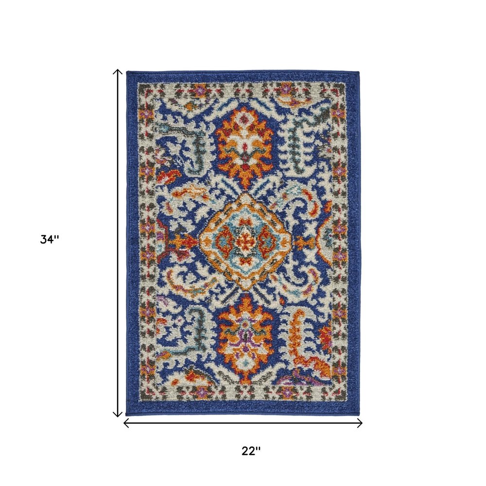 4' X 6' Blue And Ivory Oriental Area Rug