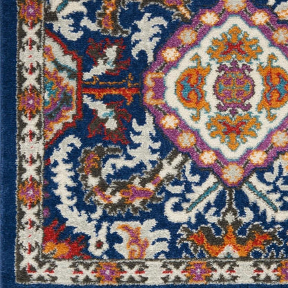 2' X 3' Blue And Ivory Oriental Area Rug