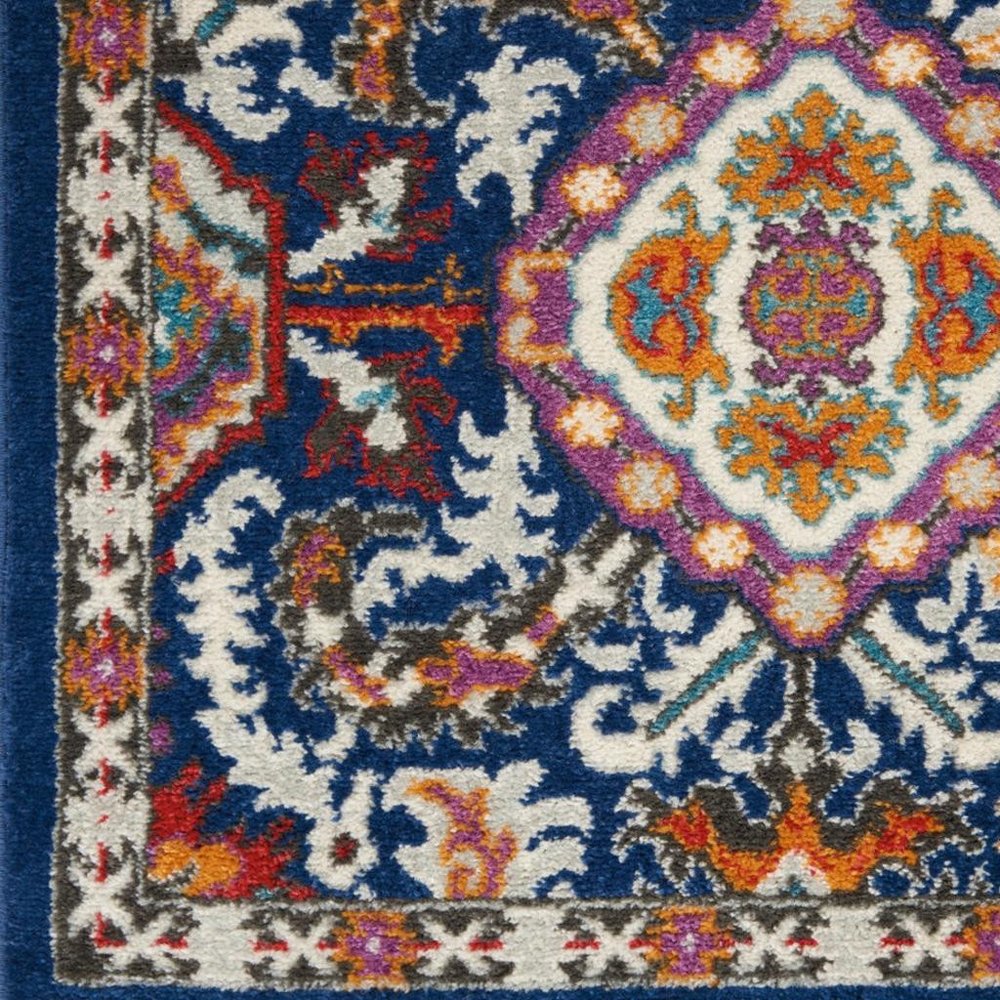 4' X 6' Blue And Ivory Oriental Area Rug