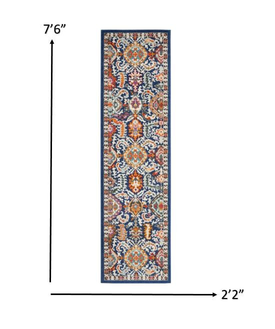 2' X 3' Blue And Ivory Power Loom Area Rug