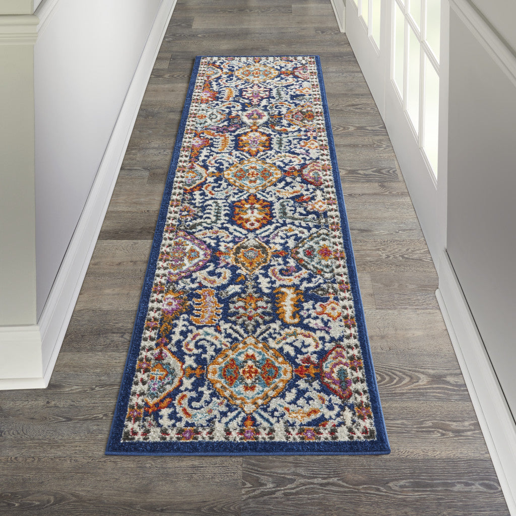 5' X 7' Blue And Ivory Power Loom Area Rug