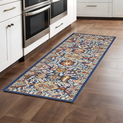 4' X 6' Blue And Ivory Oriental Area Rug