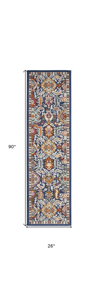 4' X 6' Blue And Ivory Oriental Area Rug