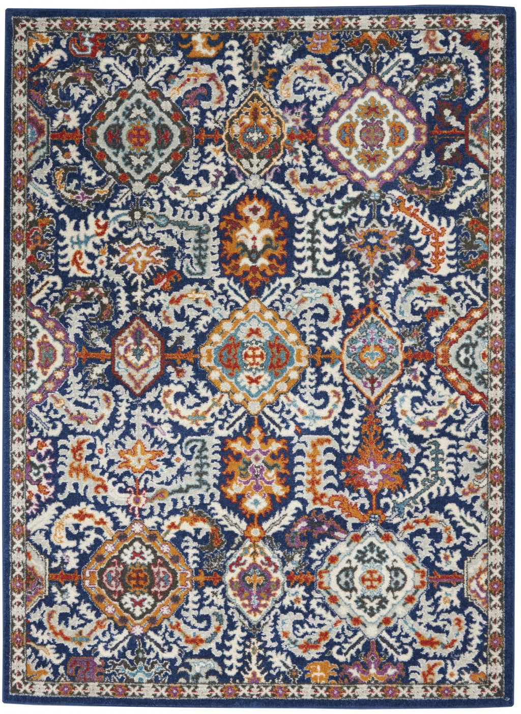 2' X 3' Blue And Ivory Power Loom Area Rug