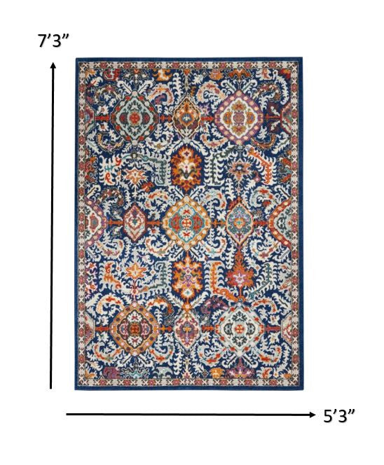 2' X 3' Blue And Ivory Power Loom Area Rug