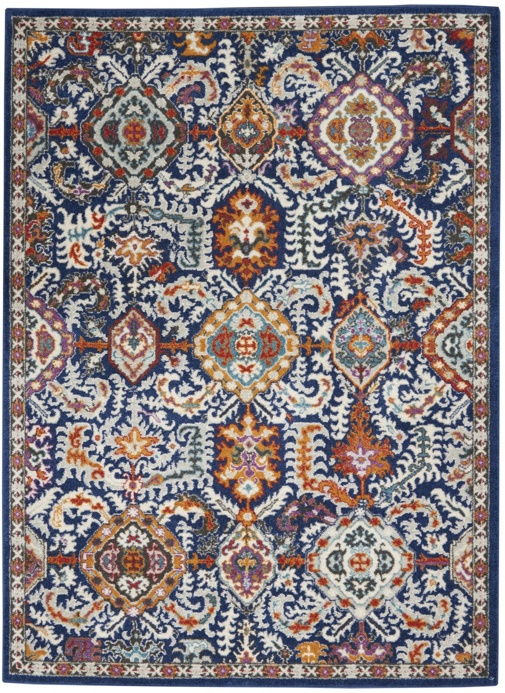 5' X 7' Blue And Ivory Power Loom Area Rug