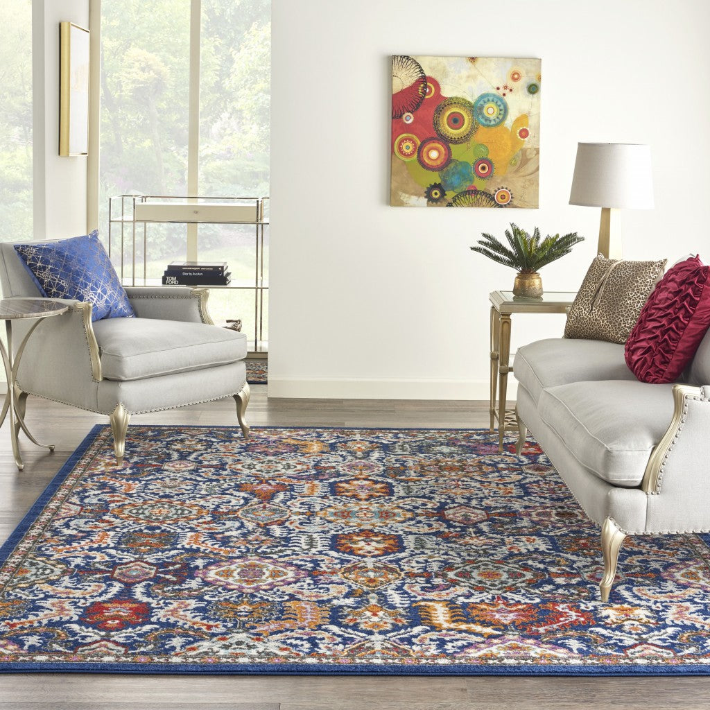 2' X 3' Blue And Ivory Power Loom Area Rug