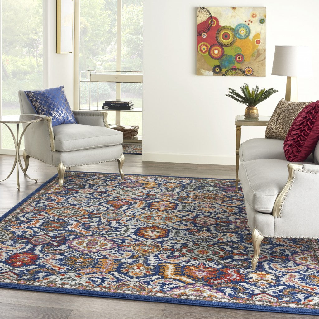 5' X 7' Blue And Ivory Power Loom Area Rug