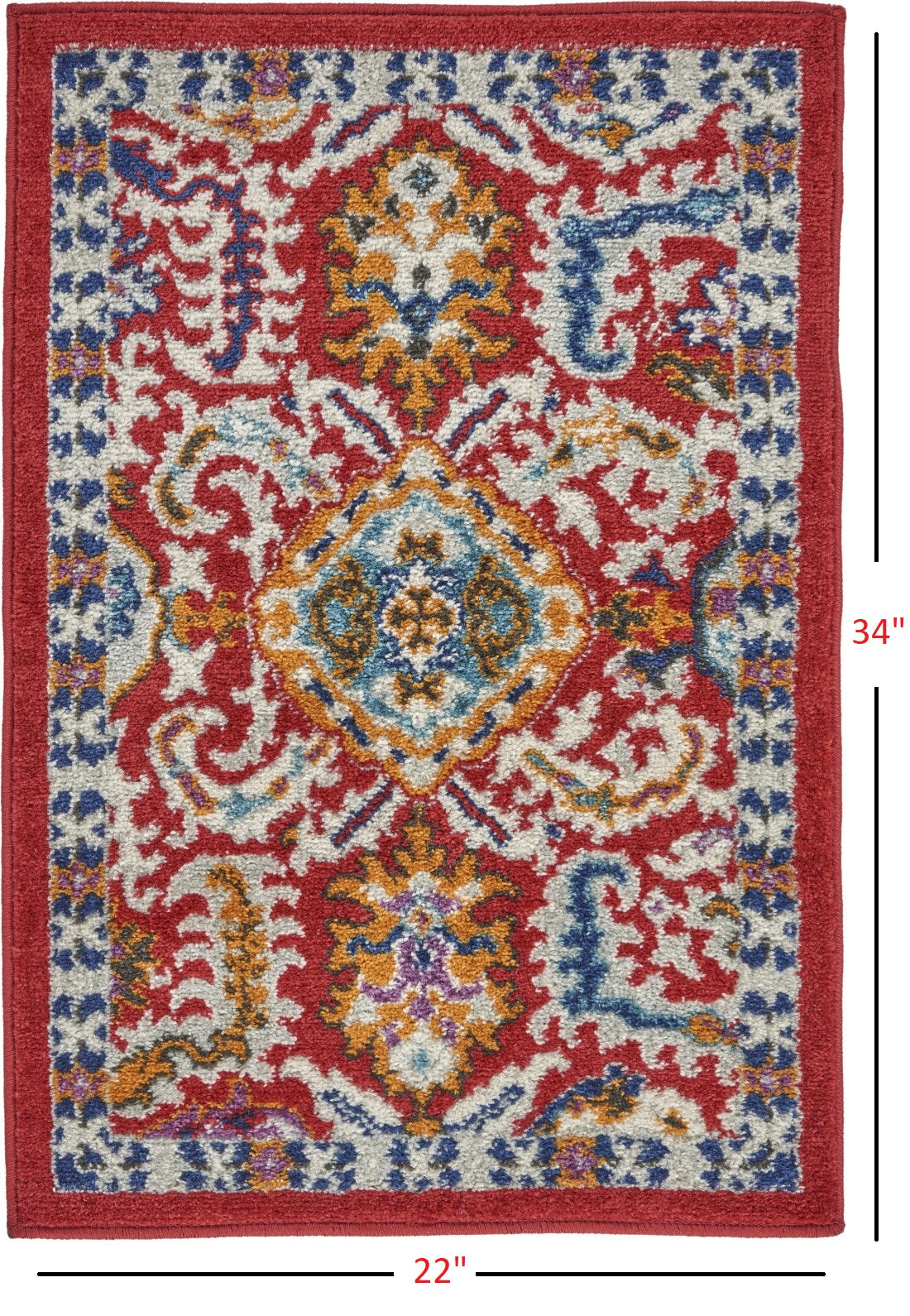 8' X 10' Red And Ivory Damask Power Loom Area Rug