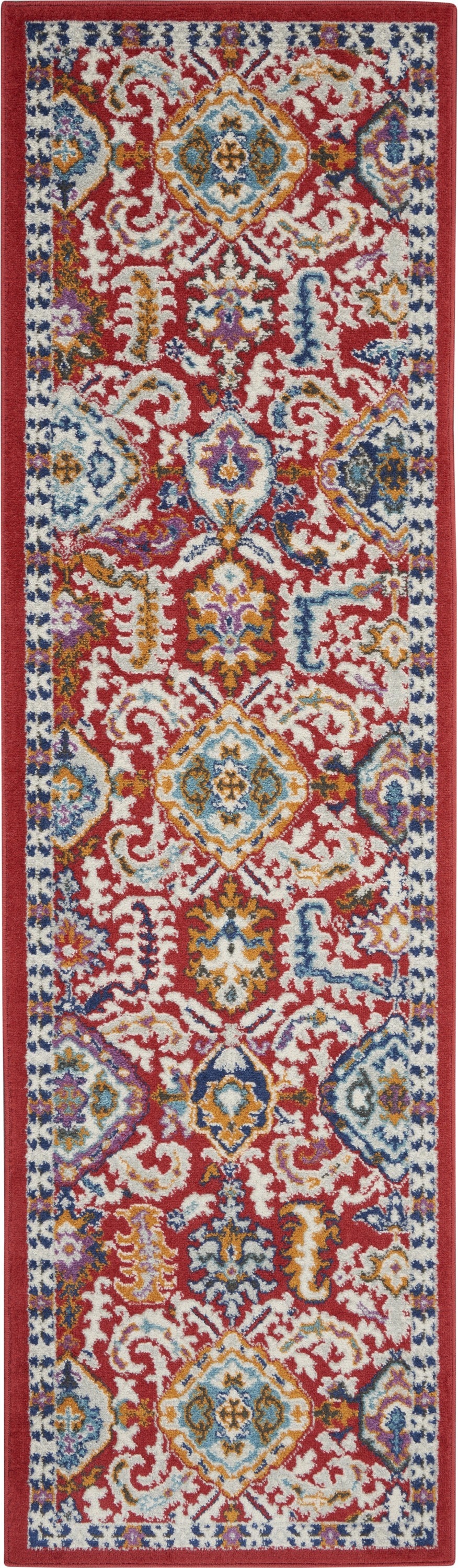 8' X 10' Red And Ivory Damask Power Loom Area Rug