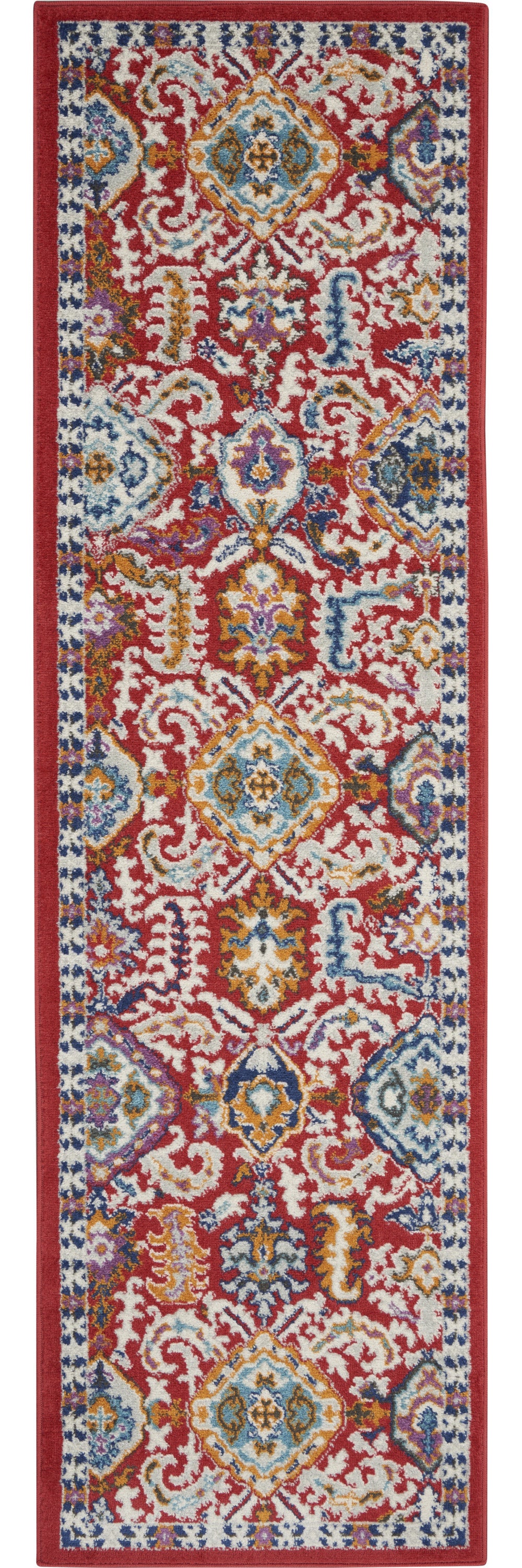 5' X 7' Red And Ivory Damask Power Loom Area Rug