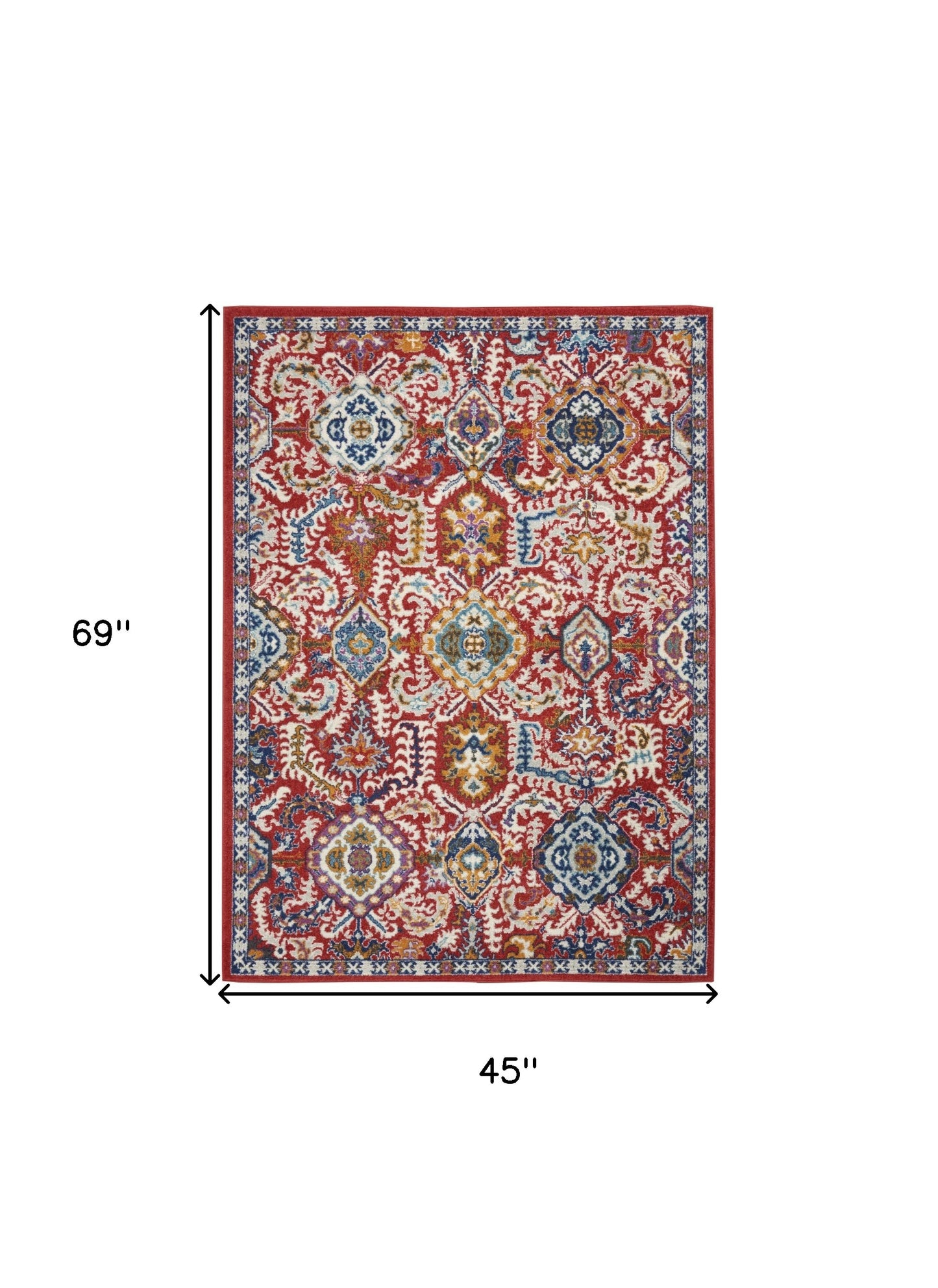 4' X 6' Red And Ivory Damask Power Loom Area Rug