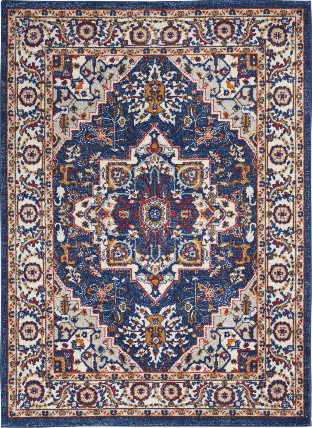 5' X 7' Blue And Ivory Power Loom Area Rug