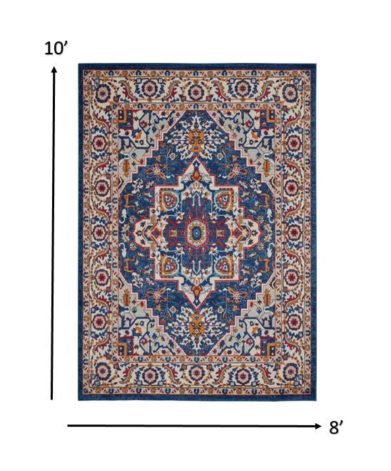 4' X 6' Blue And Ivory Power Loom Area Rug