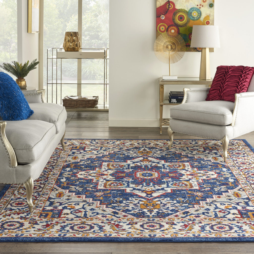 5' X 7' Blue And Ivory Power Loom Area Rug