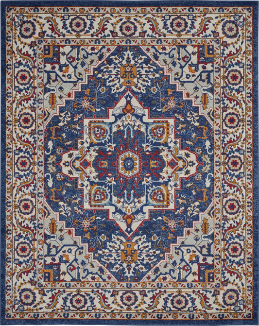 8' X 10' Blue And Ivory Power Loom Area Rug