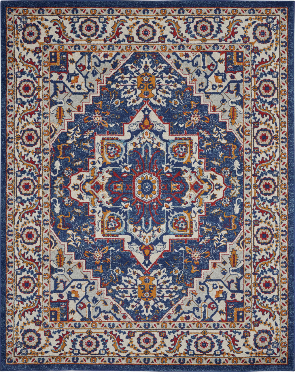 5' X 7' Blue And Ivory Power Loom Area Rug