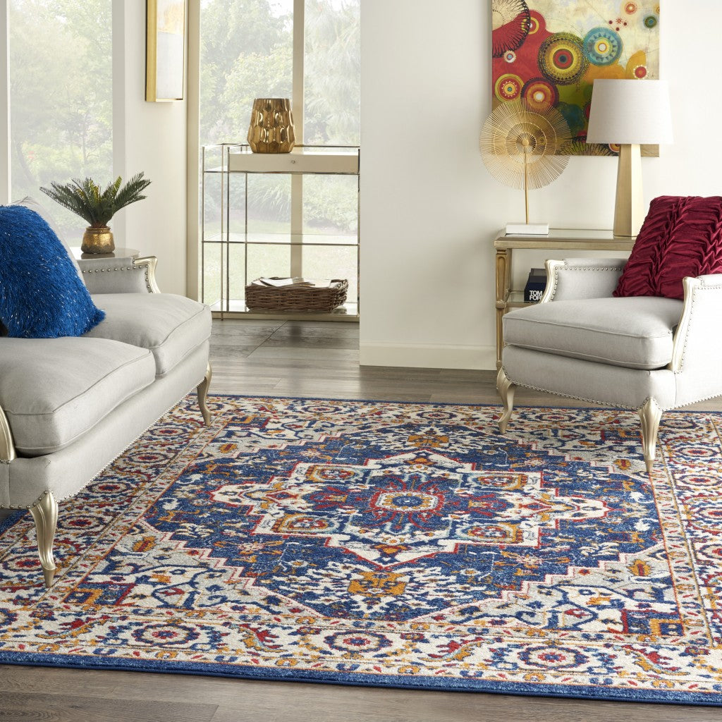 4' X 6' Blue And Ivory Power Loom Area Rug