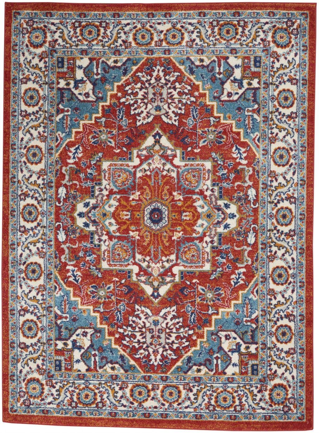 4' X 6' Red And Ivory Power Loom Area Rug