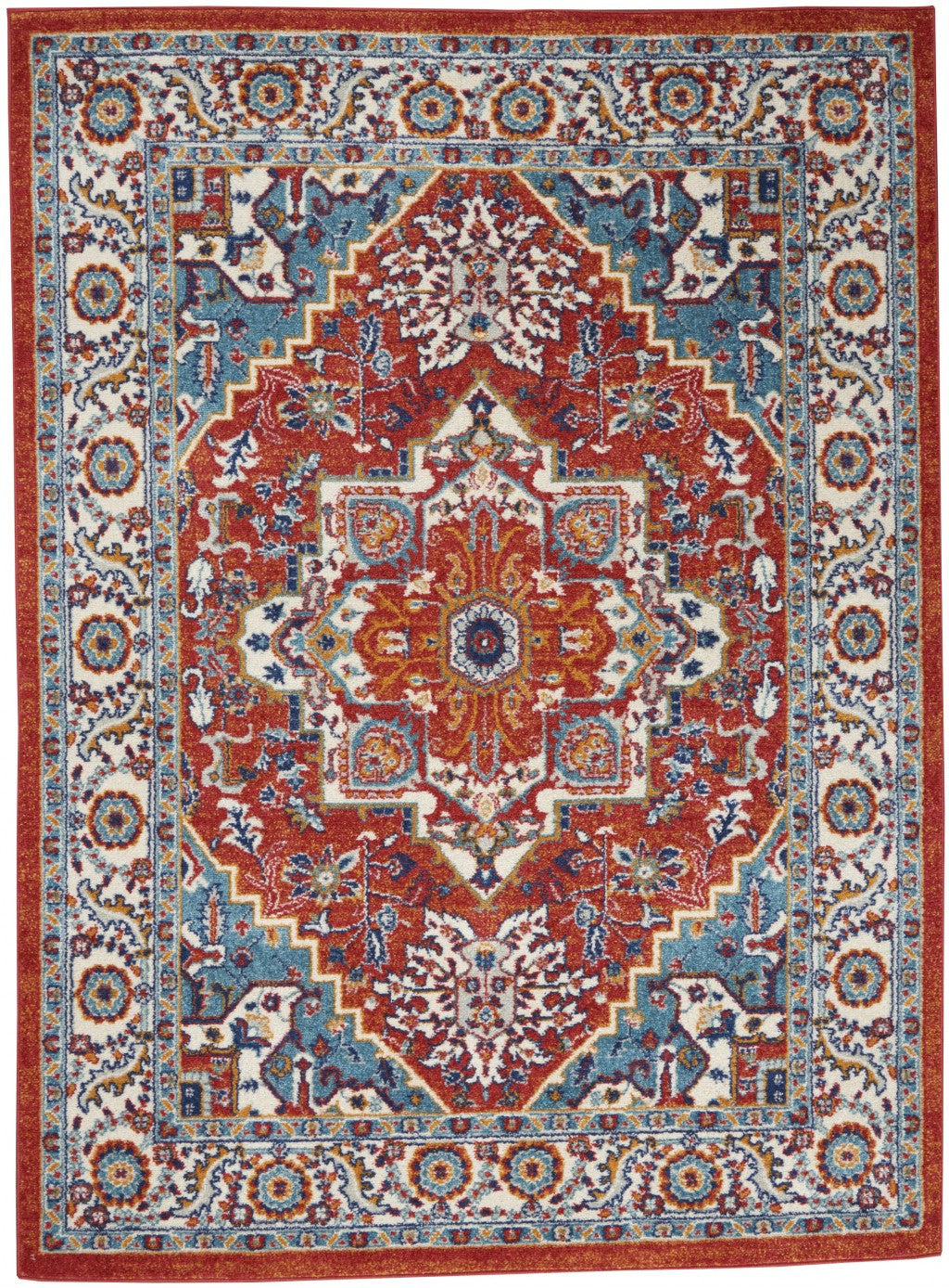 4' X 6' Red And Ivory Power Loom Area Rug