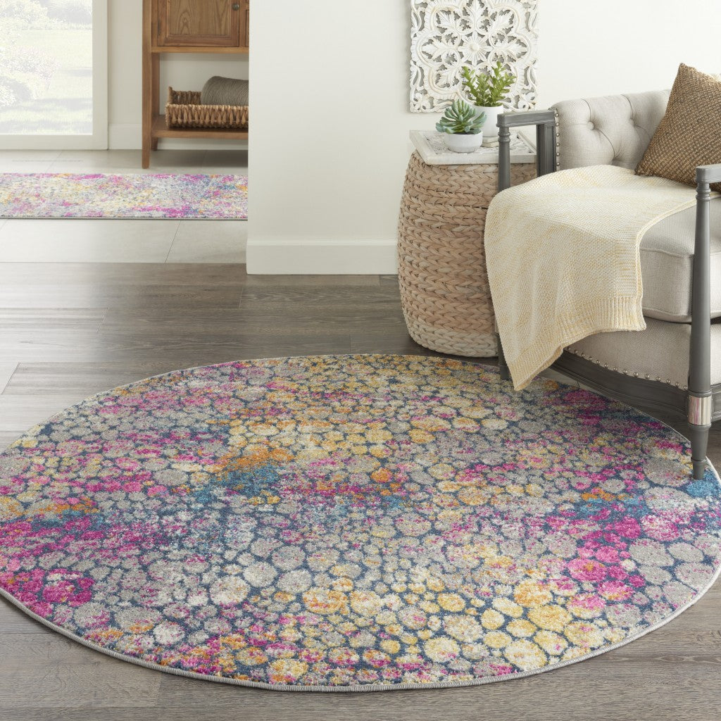 4' Pink And Ivory Round Coral Power Loom Area Rug