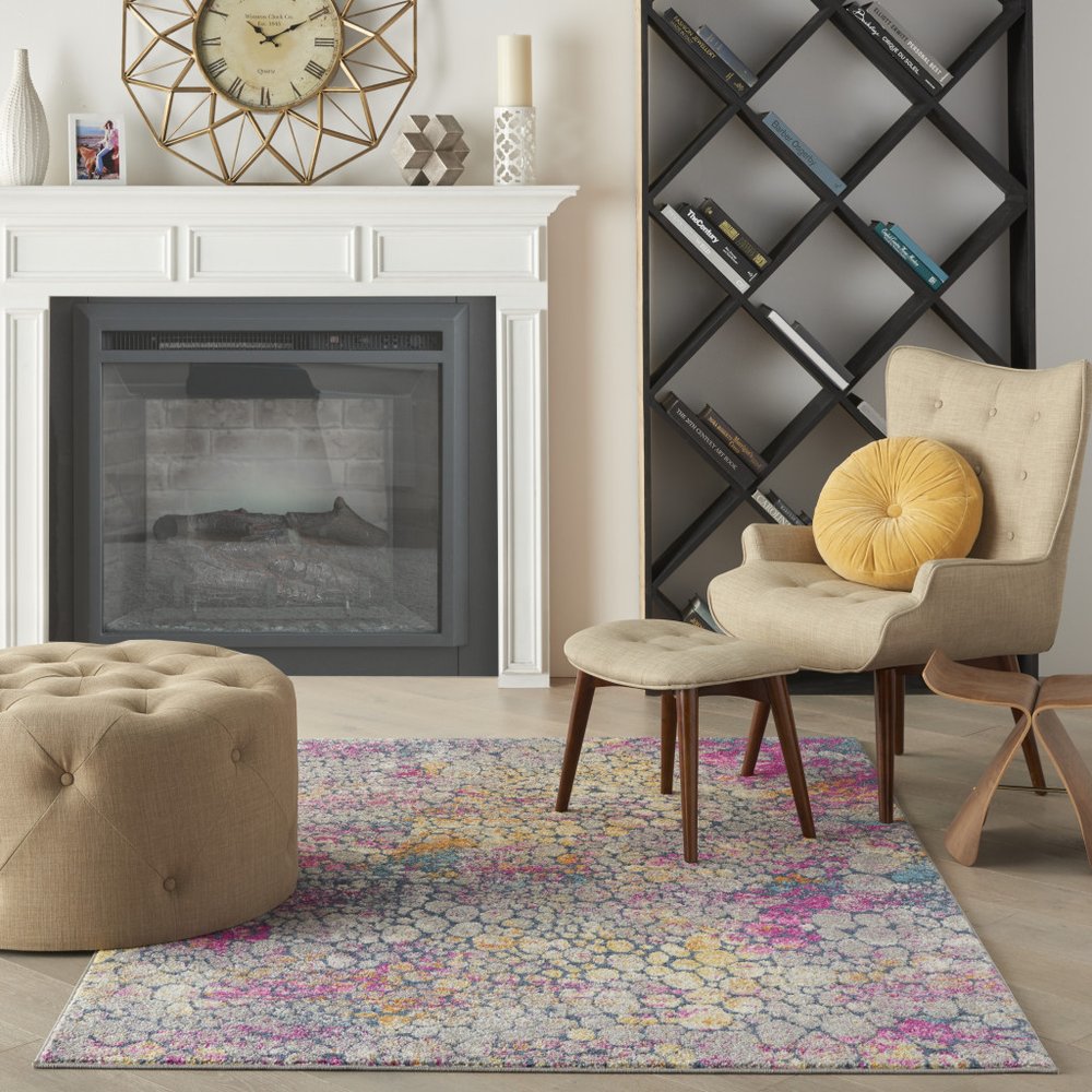 5' X 7' Yellow And Gray Abstract Area Rug