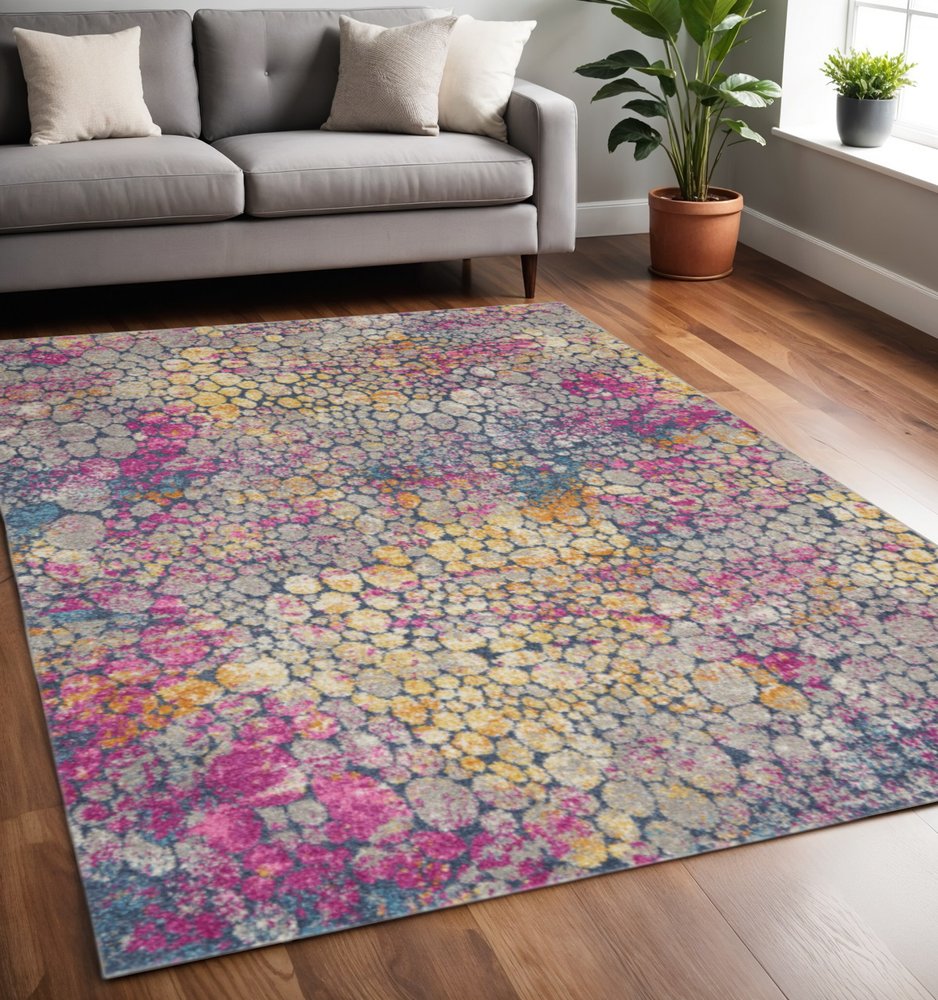 5' X 7' Yellow And Gray Abstract Area Rug