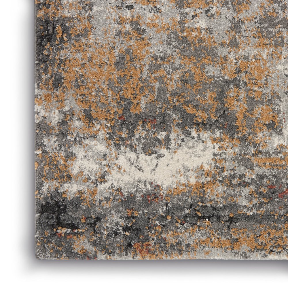 6' Blue And Orange Abstract Distressed Runner Rug