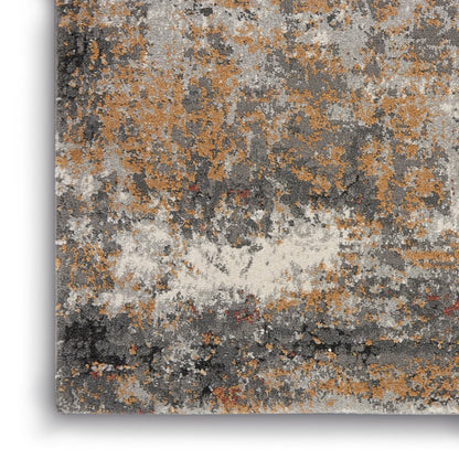 6' Blue And Orange Abstract Distressed Runner Rug