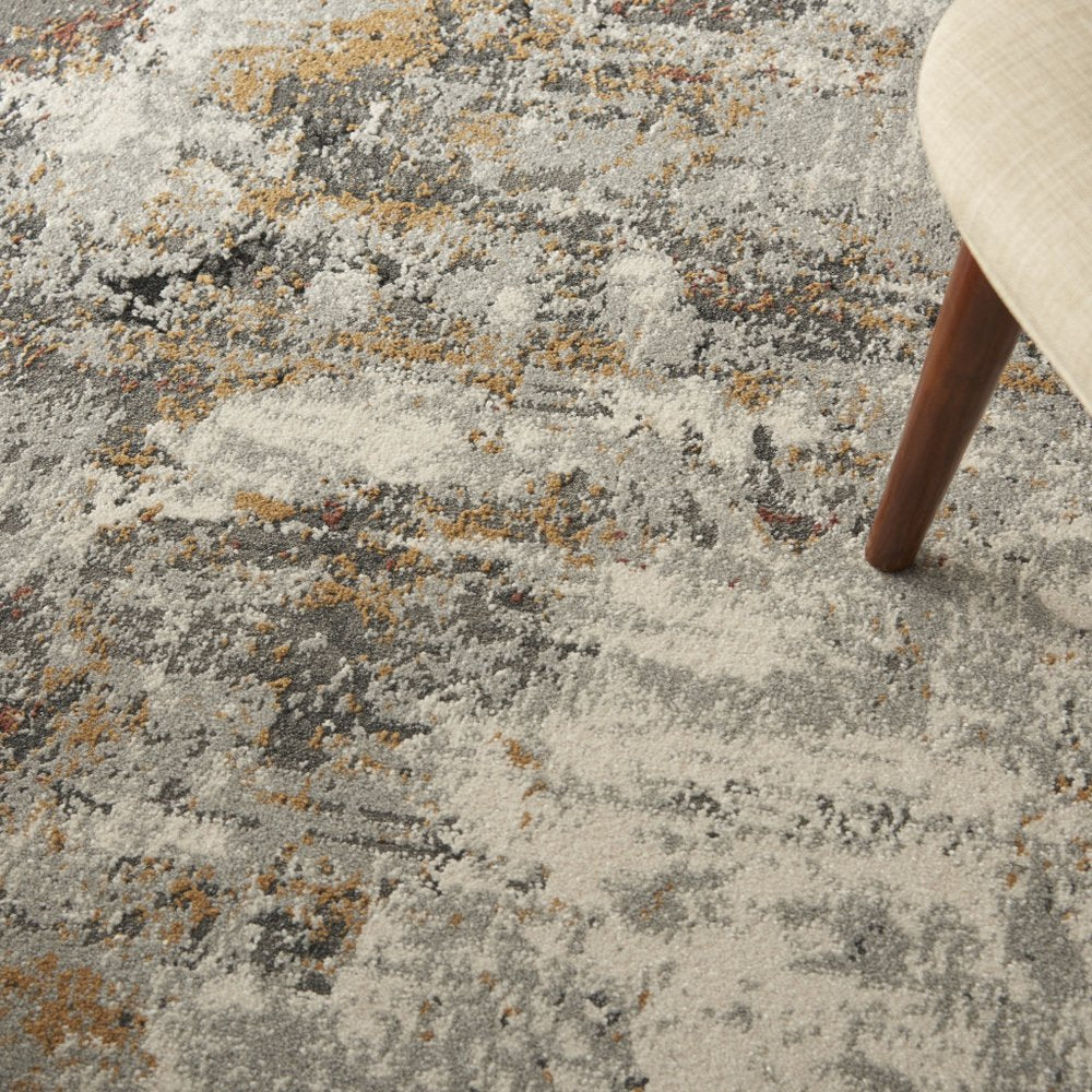 6' Blue And Orange Abstract Distressed Runner Rug