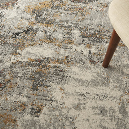 6' Blue And Orange Abstract Distressed Runner Rug