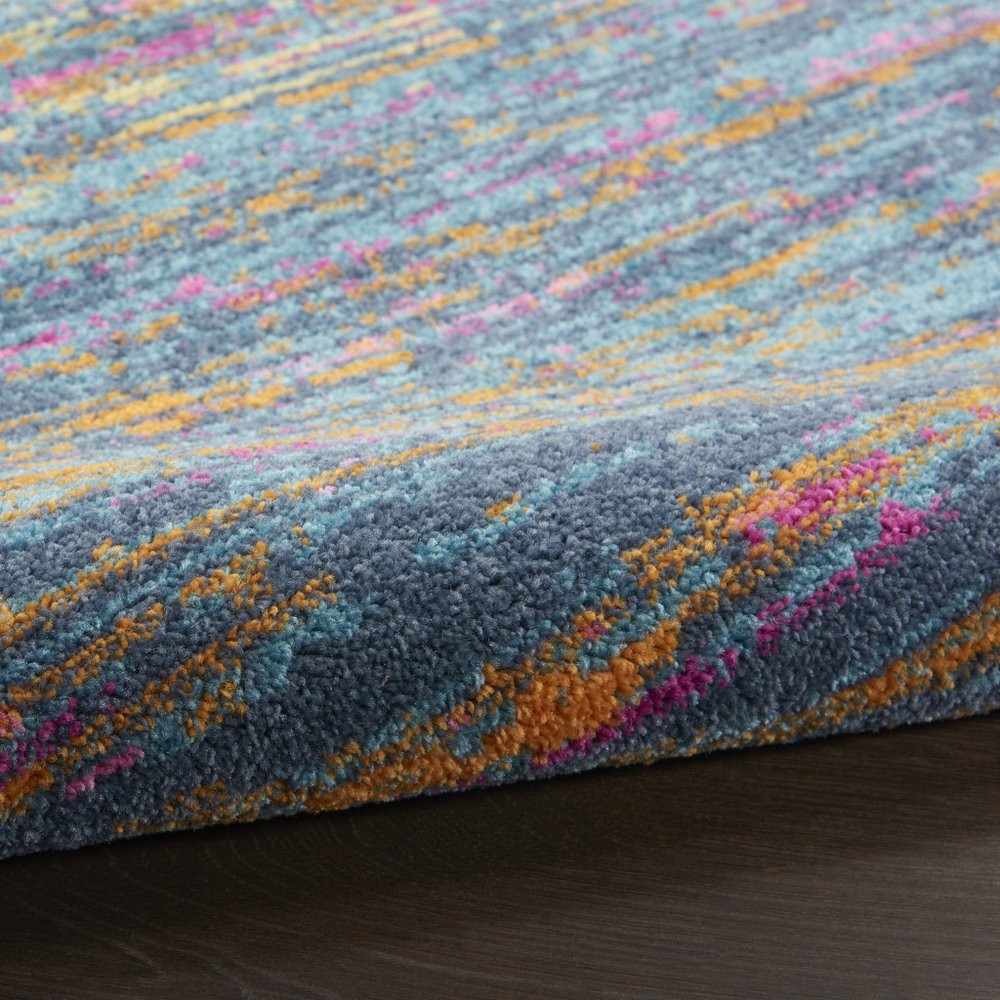 6' Blue And Orange Abstract Distressed Runner Rug