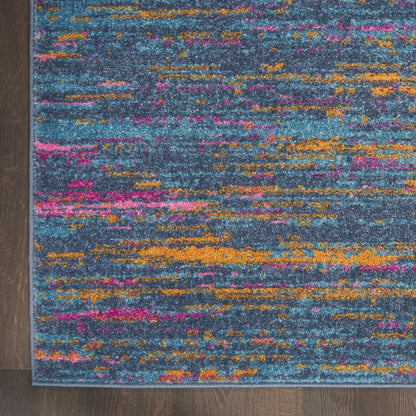 6' Blue And Orange Abstract Distressed Runner Rug