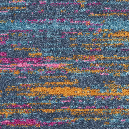 6' Blue And Orange Abstract Distressed Runner Rug