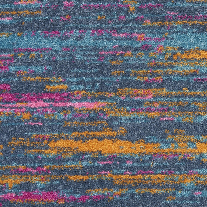 6' Blue And Orange Abstract Distressed Runner Rug