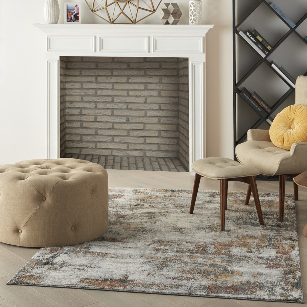 6' Blue And Orange Abstract Distressed Runner Rug