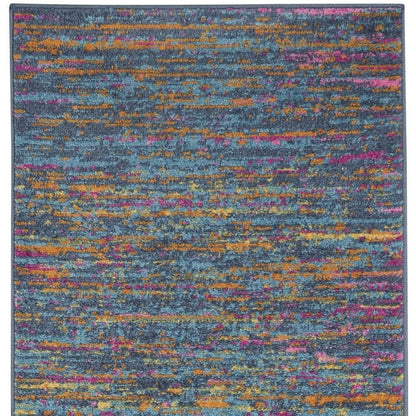 6' Blue And Orange Abstract Distressed Runner Rug