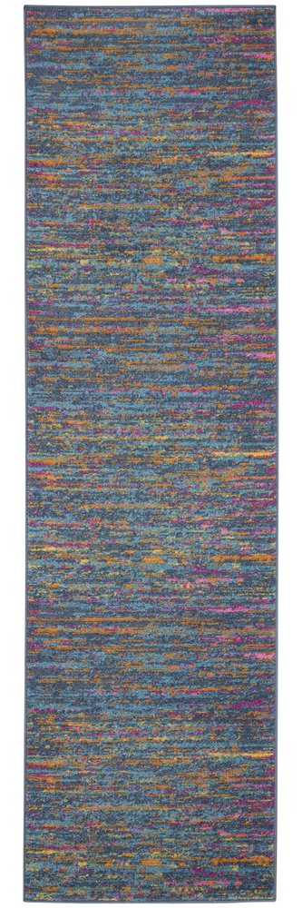 6' Blue And Orange Abstract Distressed Runner Rug