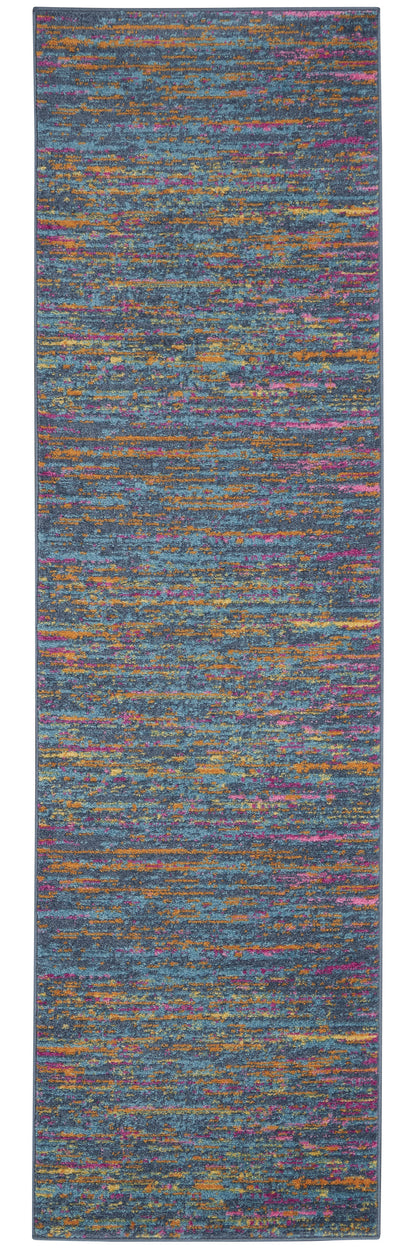 6' Blue And Orange Abstract Distressed Runner Rug