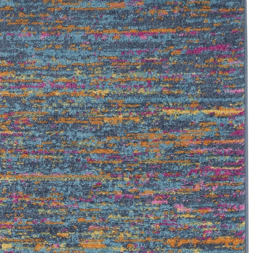 6' Blue And Orange Abstract Distressed Runner Rug