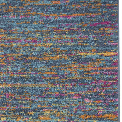 6' Blue And Orange Abstract Distressed Runner Rug
