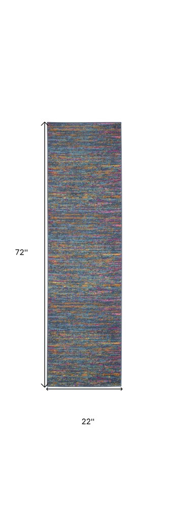 6' Blue And Orange Abstract Distressed Runner Rug