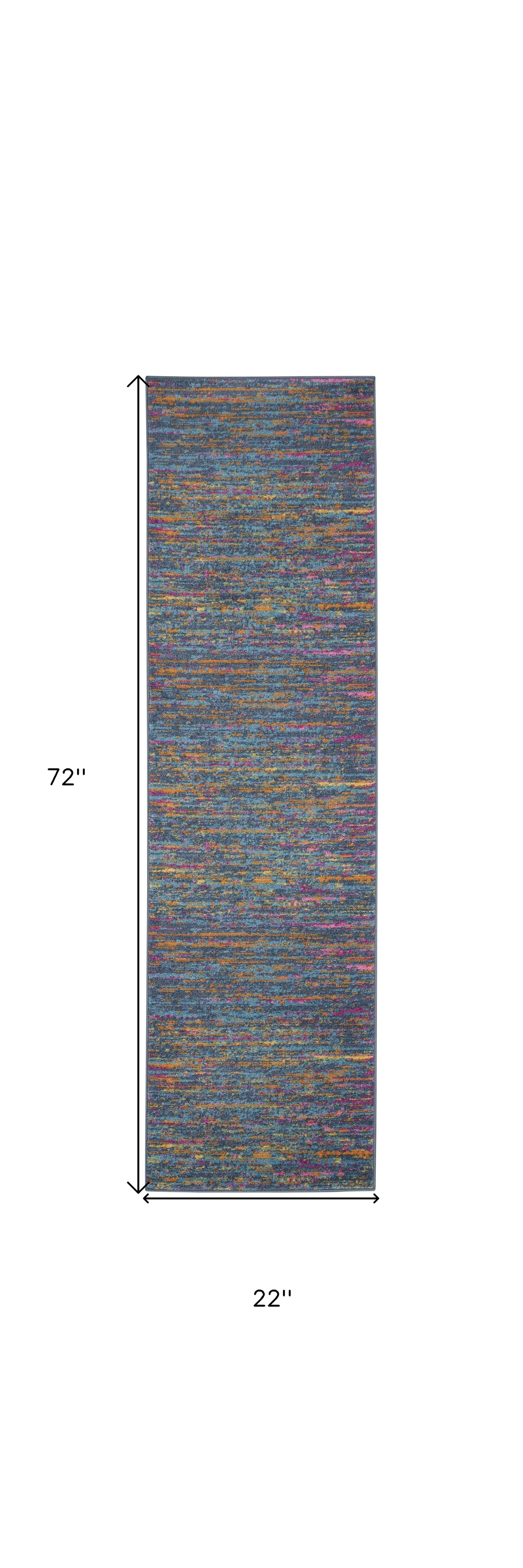 6' Blue And Orange Abstract Distressed Runner Rug