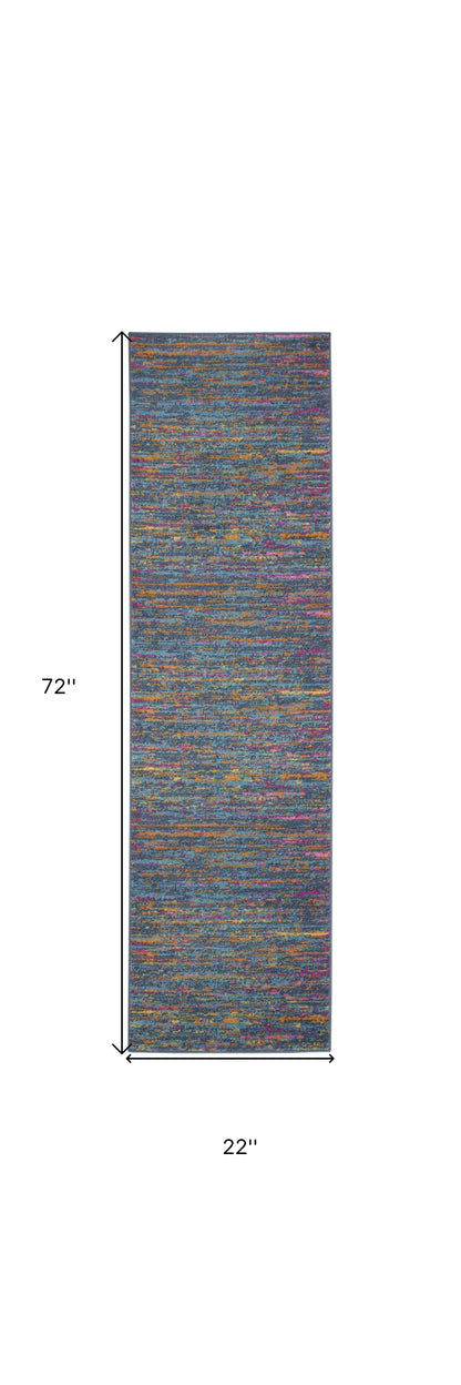 6' Blue And Orange Abstract Distressed Runner Rug