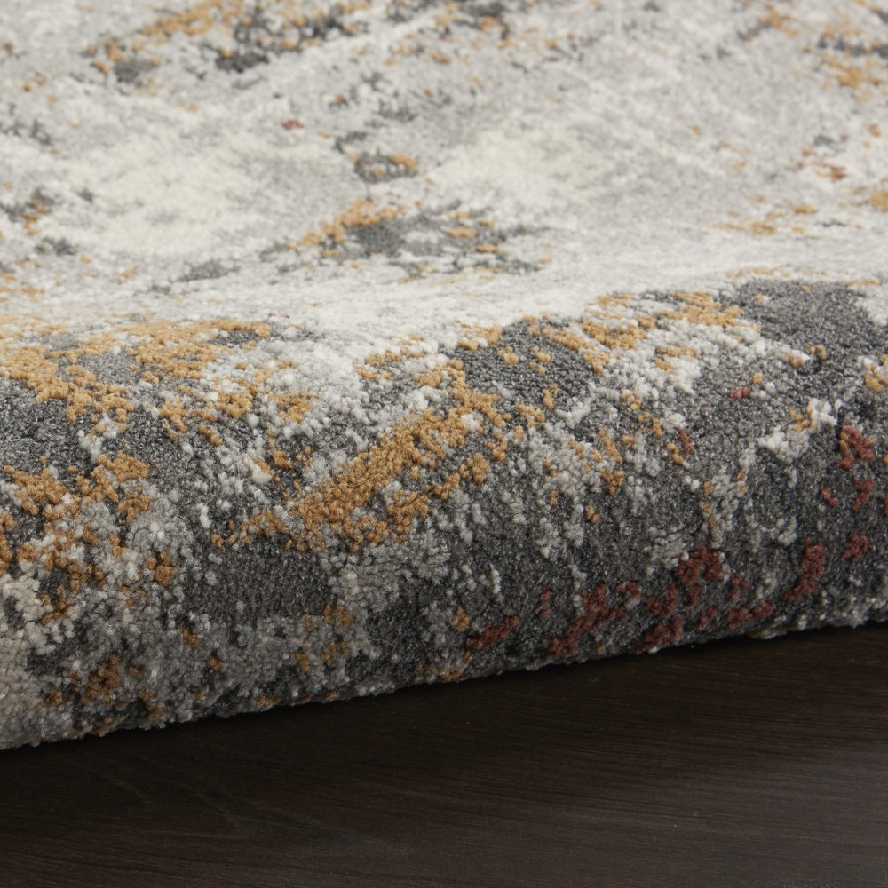 6' Blue And Orange Abstract Distressed Runner Rug