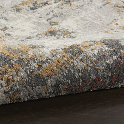 6' Blue And Orange Abstract Distressed Runner Rug